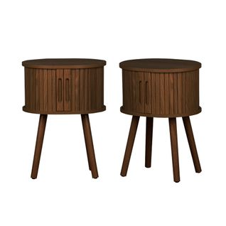 Lot De 2 Tables De Chevet Ovale 2 Portes Coulissantes Poignées Creusées. Effet Bois Rainuré. L40 X