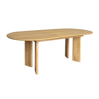 Table à Manger Oblongue Extensible Bois D'hévéa Et Placage Chêne Naturel 6-8 Places 170-210cm -