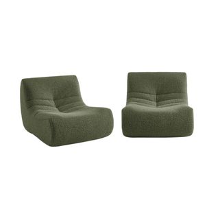 Chauffeuse Tissu Effet Alpaca 2 Places. Kaki. Style Contemporain. L 91 X P 105 X H 72cm