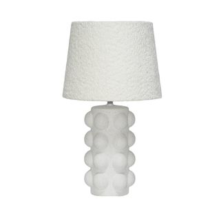 Lampe De Table Intérieur Céramique Moucheté Blanc Et Noir. Abat-jour En Bouclette H 45cm - Mia