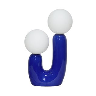 Lampe De Table Organique Céramique Bleu Et Verre Blanc H 31cm - Deva