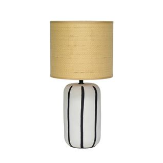 Lampe De Table Intérieur Céramique Blanche. Abat-jour Effet Rotin H 41cm - Roxane