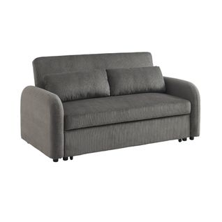 Canapé Convertible Arrondi 2 Places Velours Côtelé Gris Foncé L 168 X P 90 X H 88cm - Lino