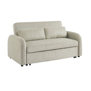 Canapé Convertible Arrondi 2 Places Velours Côtelé Gris Clair L 168 X P 90 X H 88cm - Lino