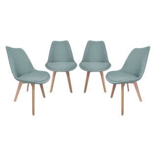 Lot De 4 Chaises Scandinaves Revêtement Tissu Bleu Clair. Pieds Bois De Hêtre - Nils