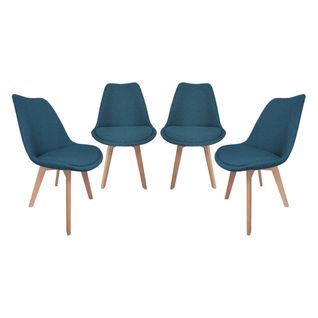 Lot De 4 Chaises Scandinaves Revêtement Tissu Bleu Foncé. Pieds Bois De Hêtre - Nils