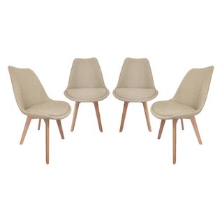 Lot De 4 Chaises Scandinaves Revêtement Tissu Taupe. Pieds Bois De Hêtre - Nils