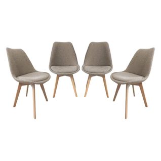 Lot De 4 Chaises Scandinaves Revêtement Bouclette Texturée Taupe. Pieds Bois De Hêtre - Nils