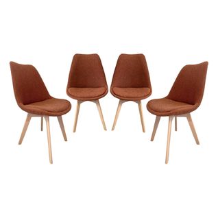 Lot De 4 Chaises Scandinaves Revêtement Bouclette Texturée Terracotta. Pieds Bois De Hêtre - Nils