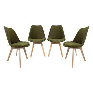 Lot De 4 Chaises Scandinaves Revêtement Bouclette Texturée Kaki. Pieds Bois De Hêtre - Nils
