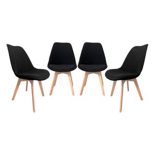 Lot De 4 Chaises Scandinaves Revêtement Velours Côtelé Noir. Pieds Bois De Hêtre - Nils