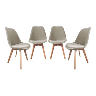 Lot De 4 Chaises Scandinaves Revêtement Velours Côtelé Gris Clair. Pieds Bois De Hêtre - Nils