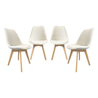 Lot De 4 Chaises Scandinaves Revêtement Velours Côtelé Blanc Cassé. Pieds Bois De Hêtre - Nils