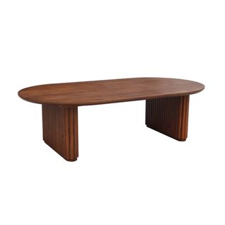 Table Basse Ovale Bois D'hévéa Placage Chêne Teinte Noyer - L 122 X P 65 X H 35 Cm - Gabrielle