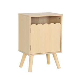 Table De Chevet Enfant Décor Bois Naturel 1 Porte. Pieds Bois De Pin - 34 X 23.5 X 52 Cm  - Azur