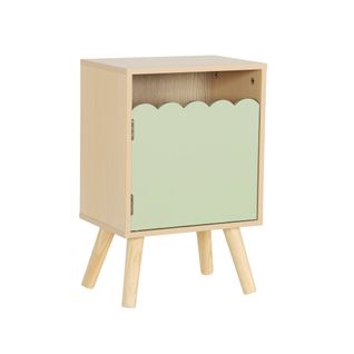 Table De Chevet Enfant Décor Bois Vert 1 Porte. Pieds Bois De Pin - 34 X 23.5 X 52 Cm  - Azur