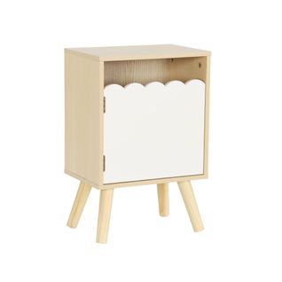 Table De Chevet Enfant Décor Bois Blanc 1 Porte. Pieds Bois De Pin - 34 X 23.5 X 52 Cm  - Azur