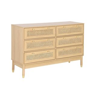 Commode Décor Bois Et Cannage 6 Tiroirs Teinte Naturelle - 53 X 33.5 X 12.5 Cm - Judith