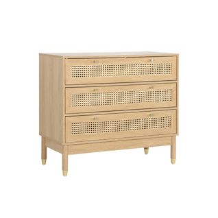 Commode Décor Bois Et Cannage 3 Tiroirs Teinte Naturelle - 90 X 40 X 80 Cm - Judith
