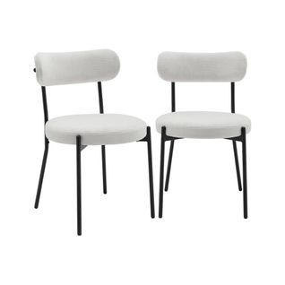 Lot De Deux Chaises Métal Et Tissu Chenille Blanc L 47 X P 49 X H 76.5cm - Livia