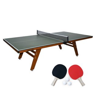 Table De Ping Pong Intérieur Deluxe Kaki Avec 2 Raquettes Et 3 Balles