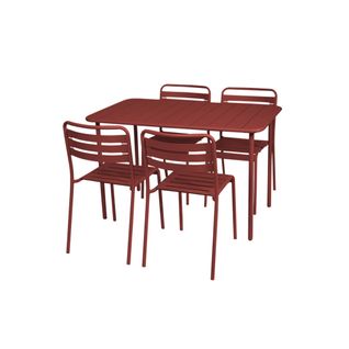 Table De Jardin Métal + 4 Assises Terre De Sienne En Acier. Amelia. 120 X 70 X 72.5 Cm