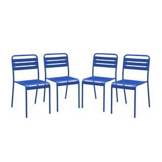 Lot De 4 Chaises De Jardin Acier. 4 Places. Bleu Électrique. Amelia. L44 X P52 X H79cm