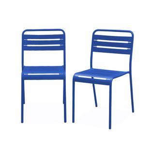 Lot De 2 Chaises De Jardin Acier. 2 Places. Bleu Électrique. Amelia. L44 X P52 X H79cm