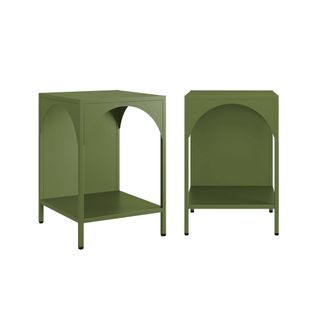 Lot De 2 Tables De Chevet. Tables D'appoint En Acier Style Industriel. Kaki. L 35 X L 35 X H 52cm