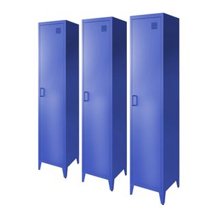 Armoire Chambre Enfant En Acier Bleu. 4 Espaces De Rangement. Casier. L 38 X P 38 X H 180 Cm