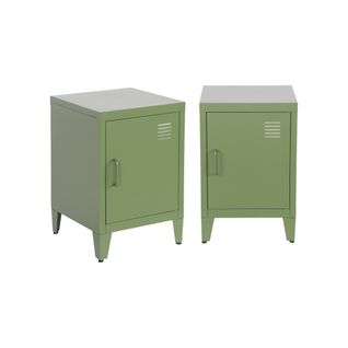 Lot De 2 Tables De Chevet En Acier 1 Porte. Kaki. Casier. L 38 X P 38 X H 55.7 Cm