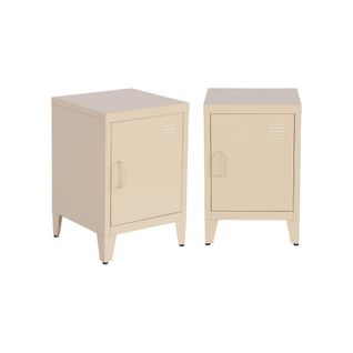 Lot De 2 Tables De Chevet En Acier 1 Porte. Beige. Casier. L 38 X P 38 X H 55.7 Cm