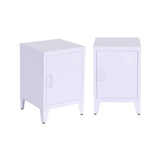 Lot De 2 Tables De Chevet En Acier 1 Porte. Lilas. Casier. L 38 X P 38 X H 55.7 Cm