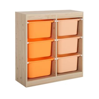 Meuble De Rangement Enfant 6 Bacs De Rangement En Plastique Orange Pêche - Sora