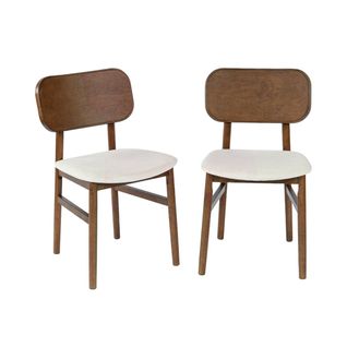 Lot De 2 Chaises Vintage Bois D'hévéa Finition Brossée Noyer Et Tissu. L 52 X P 45 X H 80cm -