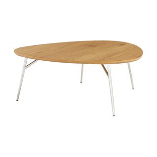 Table Basse Ovale Pieds Chromé Et Effet Bois De Chêne