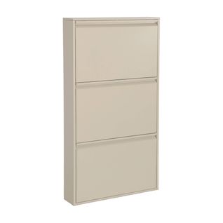 Meuble à Chaussures Industriel Métal Crème 3 Abattants 9 Paires. L 65.5 X P 15.2 X H 123cm -