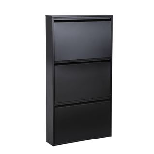 Meuble à Chaussures Industriel Métal Noir 3 Abattants. 9 Paires. L 65.5 X P 15.2 X H 123cm -