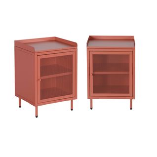 Lot De 2 Tables De Chevet Industrielles Métal Terracotta 1 Porte Grillagée. 40 X 37 X 58.5 Cm -