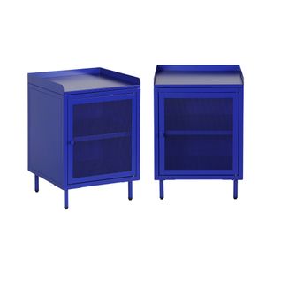 Lot De 2 Tables De Chevet Industrielles Métal Bleu 1 Porte Grillagée. 40 X 37 X 58.5 Cm - Ohio