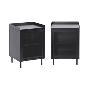 Lot De 2 Tables De Chevet Industrielles Métal Noir 1 Porte Grillagée. 40 X 37 X 58.5 Cm - Ohio