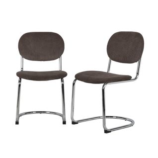Lot De 2 Chaises Cantilever Arrondie Métal. Velours Côtelé Marron Clair Et Pieds Chromés - L 47 X P