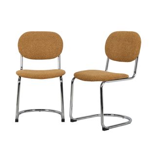 Lot De 2 Chaises Cantilever Arrondie Métal. Bouclette Texturée Moutarde Et Pieds Chromés - L 47 X P
