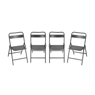 Lot De 4 Chaises De Jardin Pliante Acier Anthracite. 44.3 X 49 X 79.7 Cm - Amélia