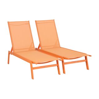 Lot De 2 Transats. 5 Positions. En Textilène Orange Et Métal L155 X P59 X H106cm