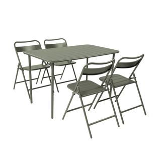 Table De Jardin Métal + 4 Assises Kaki. Amelia L 120 X 70 X 72.5cm