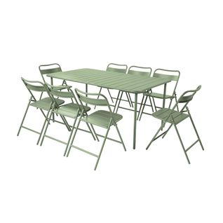 Table De Jardin Métal + 8 Assises Vert. Amelia 160 X 90 X H 72.5cm