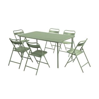 Table De Jardin Métal + 6 Assises Vert. Amelia 160 X 90 X H 72.5cm