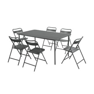 Table De Jardin Métal + 6 Assises Anthracite. Amelia 160 X 90 X H 72.5cm