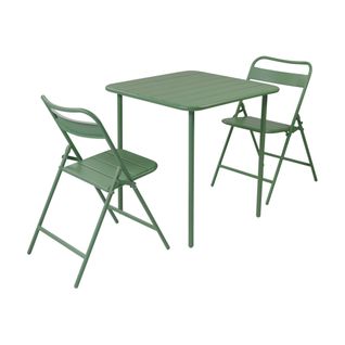 Table De Jardin Métal + 2 Assises Vert. Amelia 70 X 70 Cm